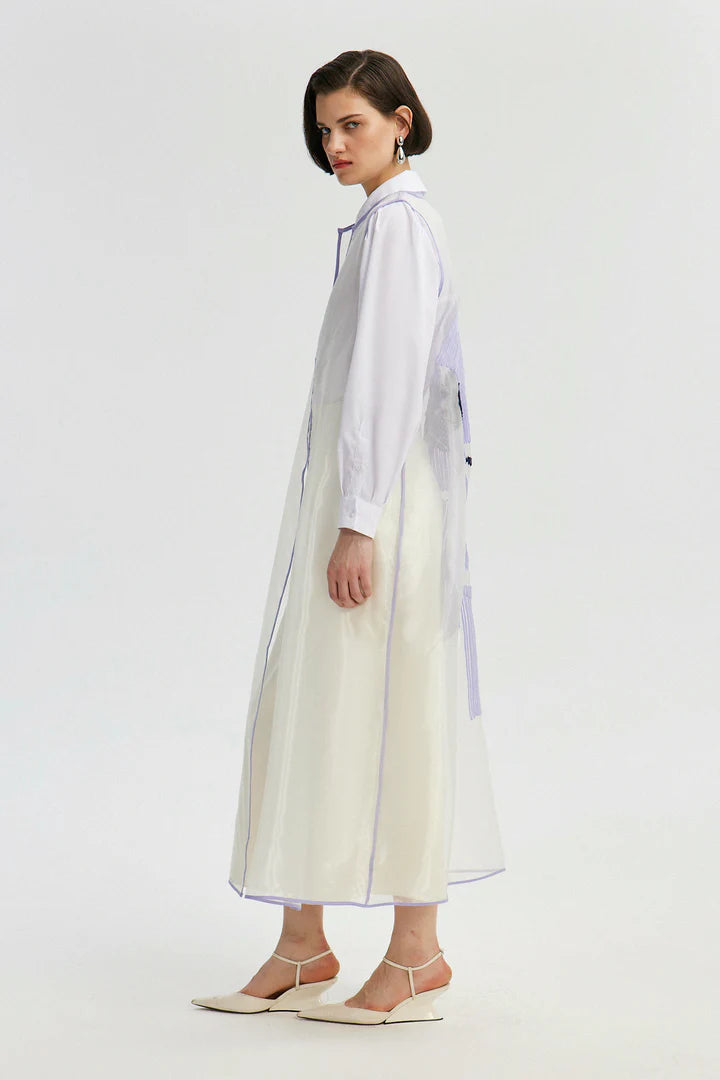 LONG ORGANZE VEST WITH EMBROIDERY DETAIL