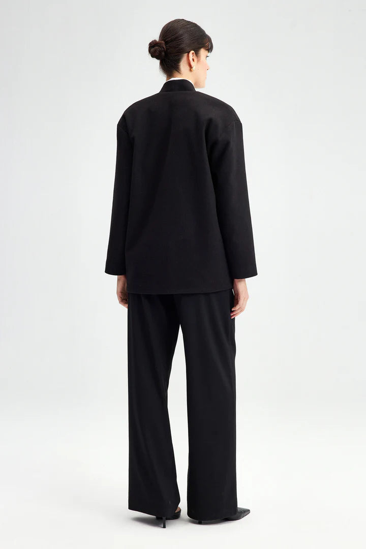 TIE DETAILED JACKET - BLACK