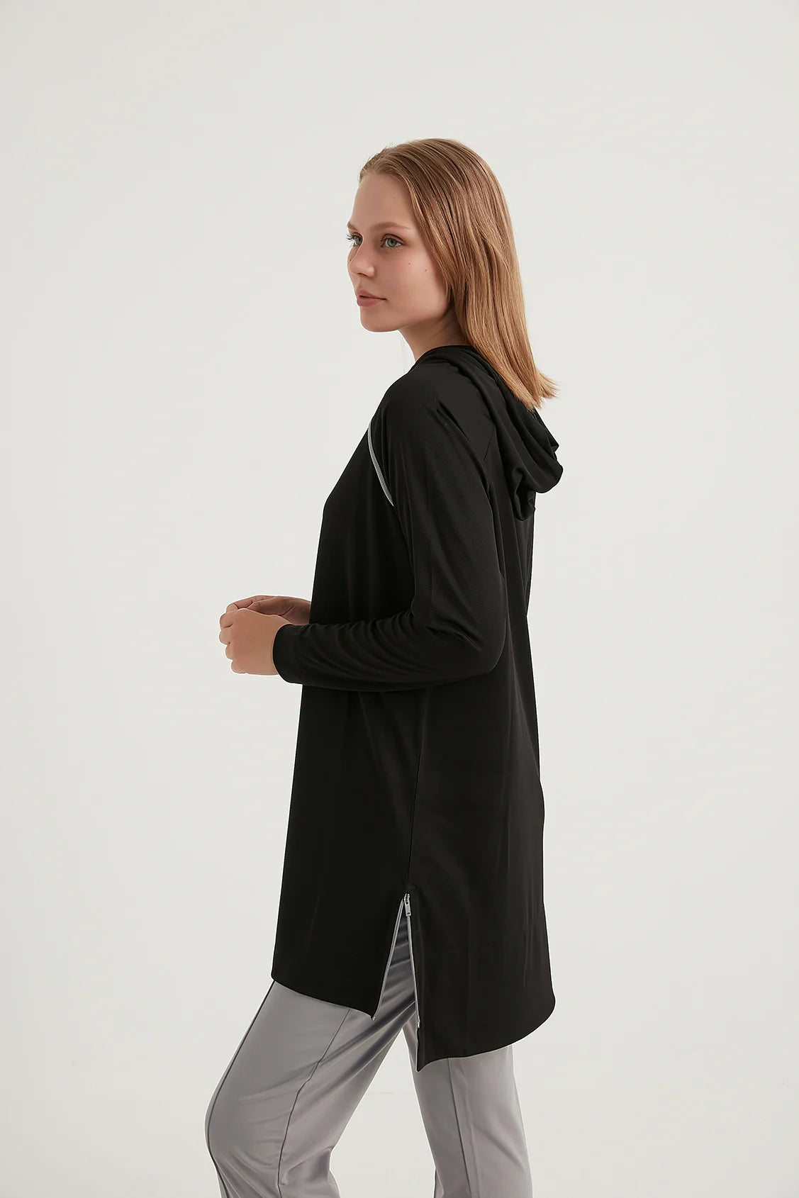Side zippered Hooded Quick Dry Sweatshirt – Black